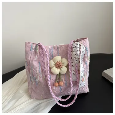 Girl's Wave Pattern Embroidered Tote Bag